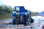 Bild: KKW kippt auf der A38 um (Foto: S.Dietzel)