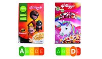 Beide Frühstücksflocken von Kellogg’s werden mit bunten Bildern an Kinder beworben – doch die Inhaltsstoffe unterscheiden sich deutlich. Bei fast gleicher Kalorienanzahl enthalten die Froot Loops deutlich mehr Zucker und Salz und deutlich weniger Ballaststoffe als das mit Disney-Figuren beworbene Produkt. Bild: Beide Frühstücksflocken von Kellogg’s werden mit bunten Bildern an Kinder beworben – doch die Inhaltsstoffe unterscheiden sich deutlich. Bei fast gleicher Kalorienanzahl enthalten die Froot Loops deutlich mehr Zucker und Salz und deutlich weniger Ballaststoffe als das mit Disney-Figuren beworbene Produkt.