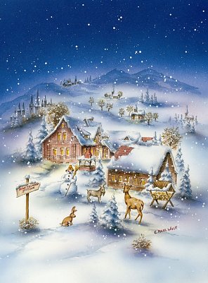 Winterm&auml;rchen: Gut Herbigshagen im zugeschneiten Eichsfeld, gemalt vom Duderst&auml;dter K&uuml;nstler Axel Wolf (Foto: Gut Herbigshagen)