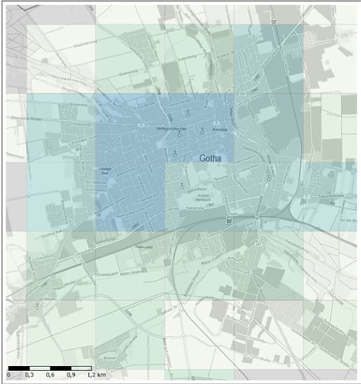 Zensusatlas 2011 – 1 Kilometerraster am Beispiel Gotha (Foto: Thüringer Landesamt für Statistik) Zensusatlas 2011 – 1 Kilometerraster am Beispiel Gotha (Foto: Thüringer Landesamt für Statistik)