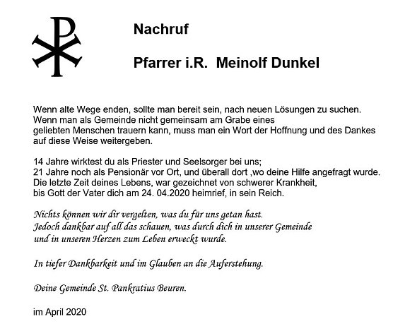Nachruf (Foto: Pfarrgemeinde)