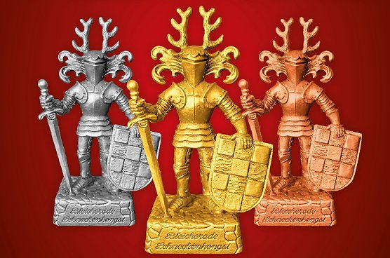 Die begehrten Troph&auml;en des 1. Bleicher&ouml;der Comedy�Kurzfilm�Festivals (Foto: M.Manthey)