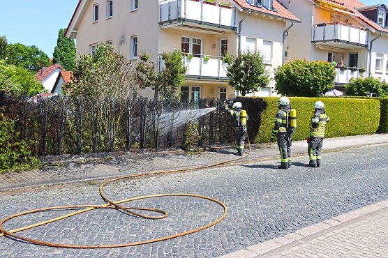 Heckenbrand in Heiligenstadt (Foto: Feuerwehr Heiligenstadt) Heckenbrand in Heiligenstadt (Foto: Feuerwehr Heiligenstadt)