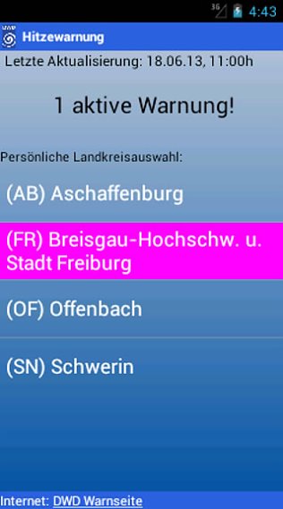 Bild: Beispiel einer Hitzewarnung