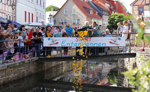 Bild:  Das Entenrennen auf der Wipper geh&ouml;rt beim Worbiser Stadtfest zu einem der vielen H&ouml;hepunkte. Besitzer der schnellsten Plastiktiere d&uuml;rfen sich &uuml;ber tolle Preise freuen. 