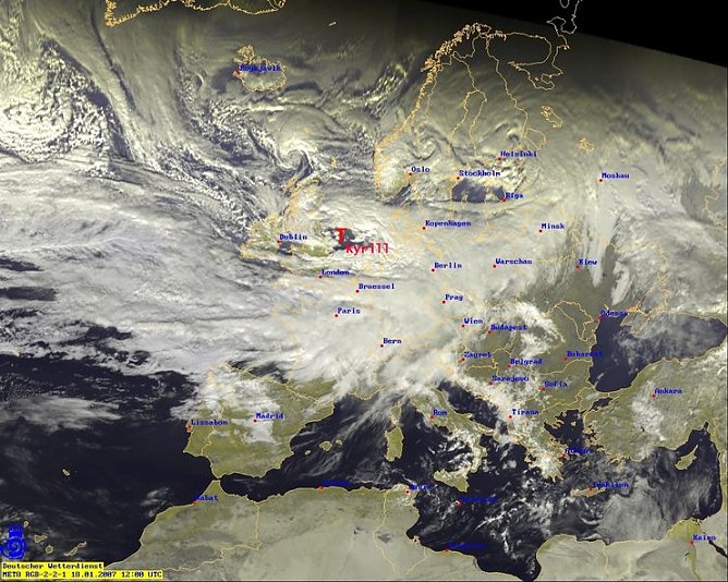 Das Satellitenbild am 18.1.2007 (Foto: DWD) Das Satellitenbild am 18.1.2007 (Foto: DWD)