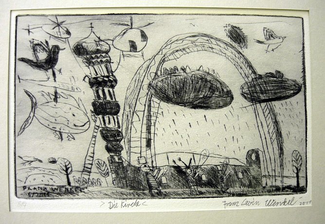 Junger K&uuml;nstler (Foto: Franz Wenkel Die Kirche, Kaltnadelradierung von 2011)