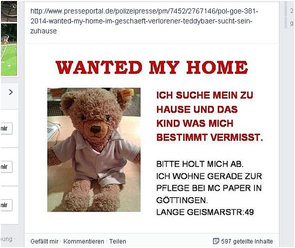 Facebook Teddysuche (Foto: I.K.)