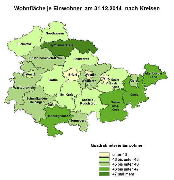Wohnfl&auml;che je Einwohnern nach Kreisen (Foto: Th&uuml;ringer Landesamt f&uuml;r Statistik)