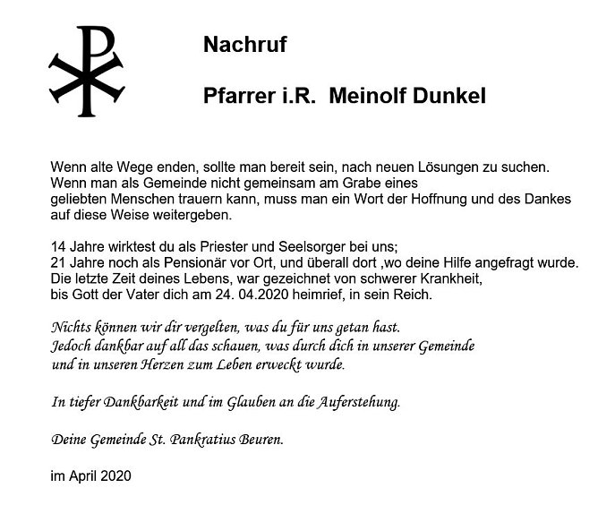 Nachruf (Foto: Pfarrgemeinde)