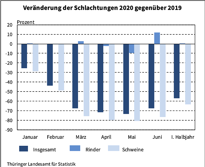 Ver&auml;nderungen der Schlachtungen gegen&uuml;ber 2019 (Foto: Th&uuml;ringer Landesamt f&uuml;r Statistik)