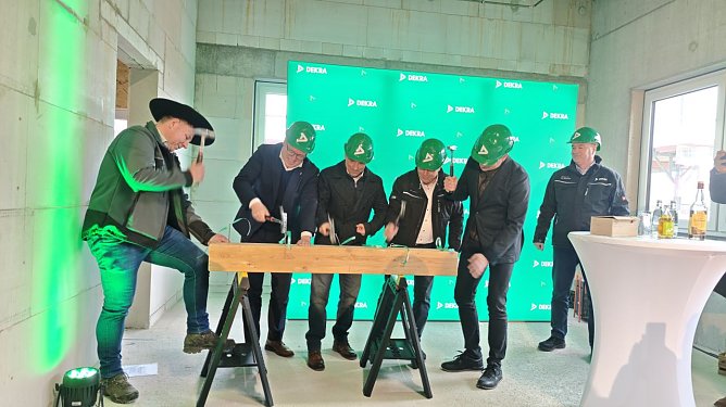 Die N&auml;gel m&uuml;ssen in den Balken. Von links: Silvio Wagner, Mario Voigt, Andreas Horn, Mario Lindner und Andreas Peter (Foto: nnz)