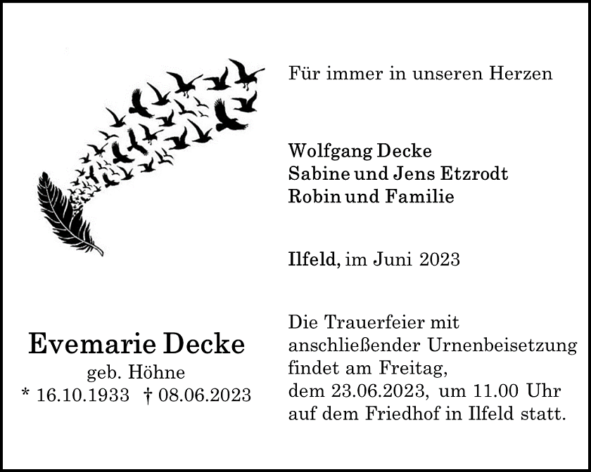 Traueranzeige (Foto: Schade)