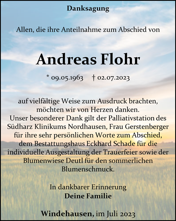 Danksagung Andreas Flohr (Foto: Bestattungshaus Eckhard Schade)