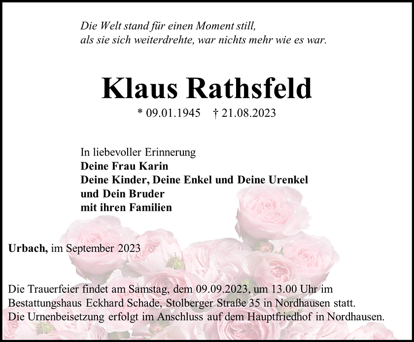 Traueranzeige (Foto: Schade)