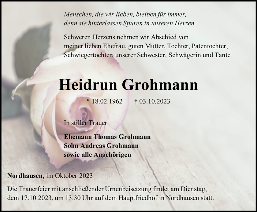 Traueranzeige (Foto: Bestattungshaus Eckhard Schade)