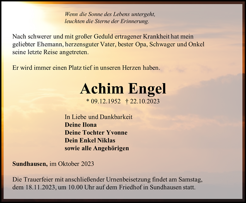 Traueranzeige (Foto: Bestattungshaus Schade)