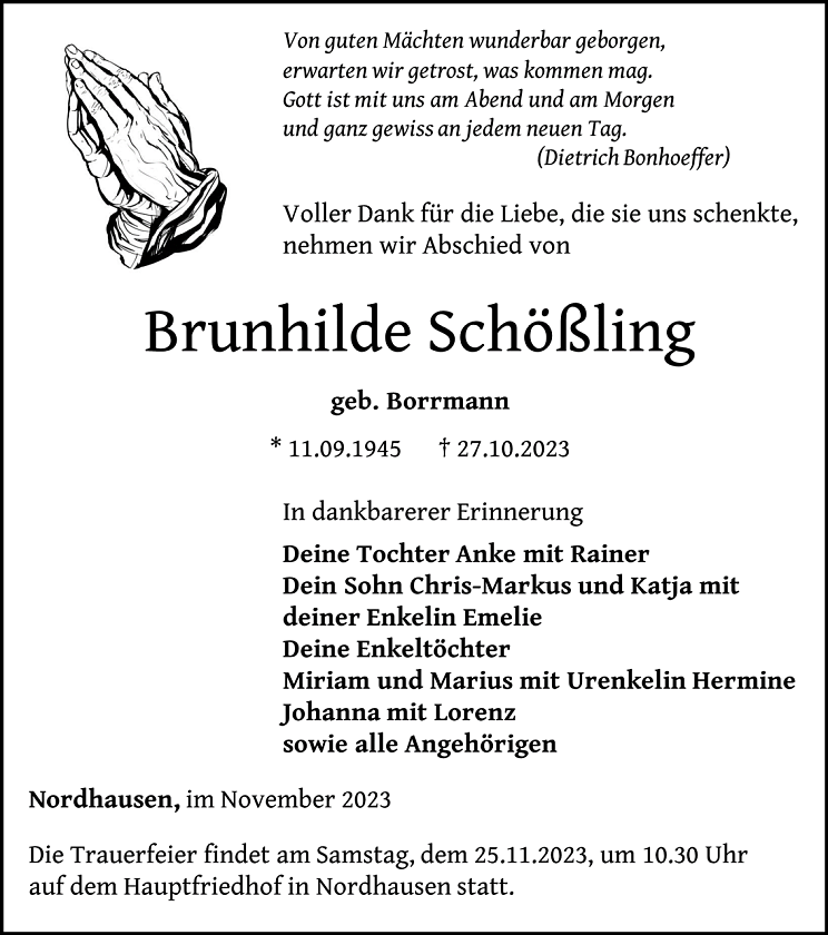 Traueranzeige (Foto: Schade)