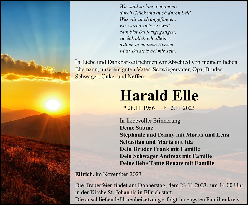 Traueranzeige (Foto: Bestattungshaus Schade)