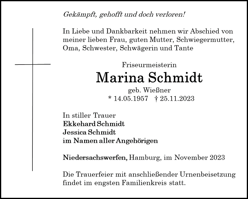 Traueranzeige (Foto: Bestattungshaus Schade)