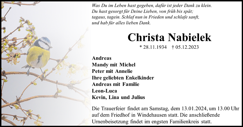 Traueranzeige (Foto: Schade)