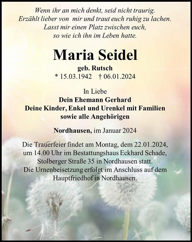 Traueranzeige  (Foto: Schade)