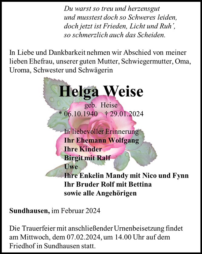 Traueranzeige (Foto: Bestattungshaus Eckhard Schade)