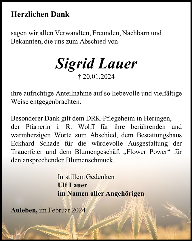 Danksagung (Foto: Bestattungshaus Schade)