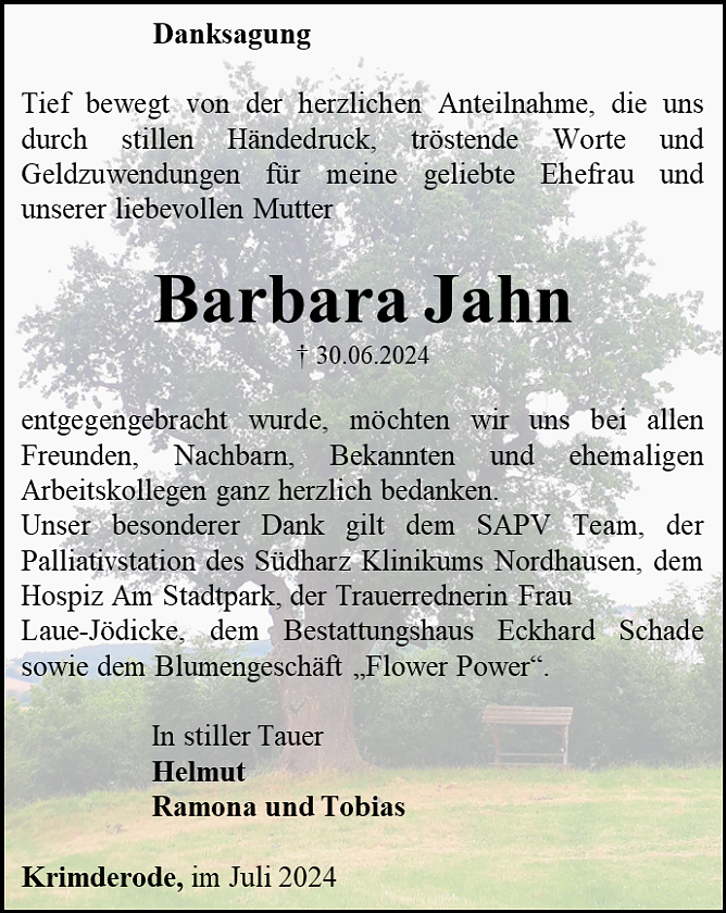 Danksagung (Foto: Bestattungshaus Eckhard Schade)