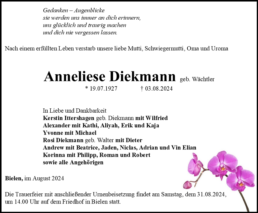 Traueranzeige (Foto: Bestattungshaus Schade)