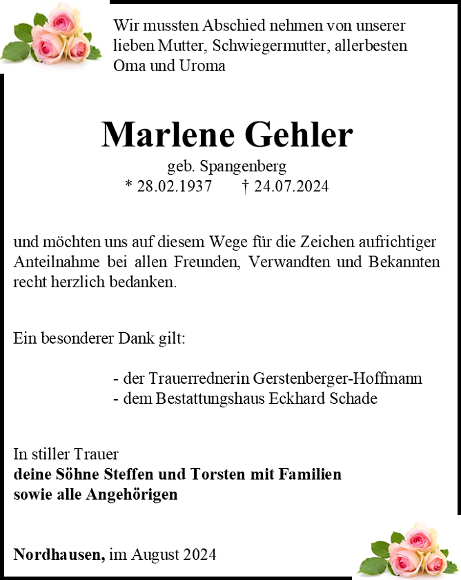 Danksagung (Foto: Bestattungshaus Eckhard Schade)