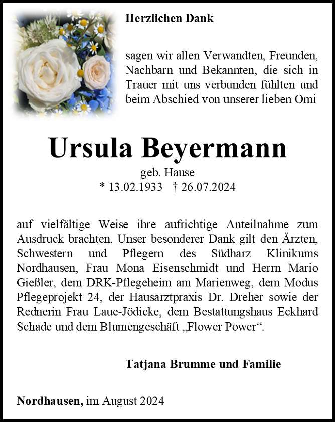 Danksagung (Foto: Bestattungshaus Schade)