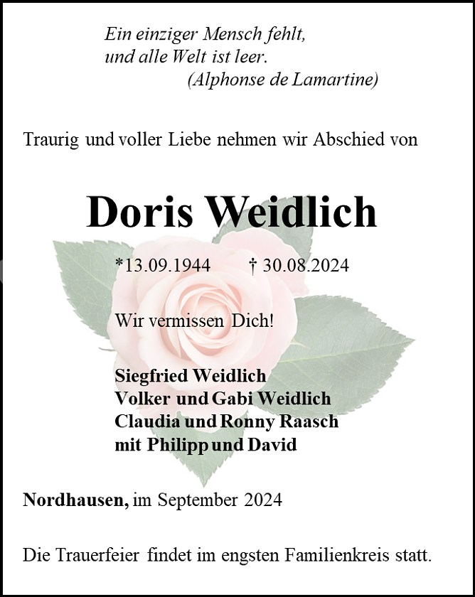 Traueranzeige (Foto: Bestattungsanzeige Eckhard Schade)