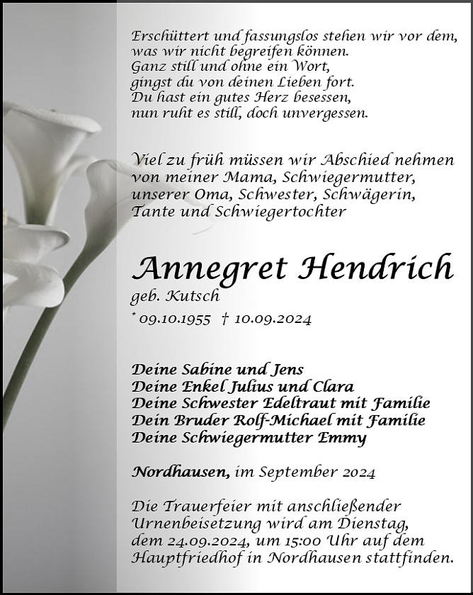 Traueranzeige (Foto: Bestattungshaus Eckhard Schade)