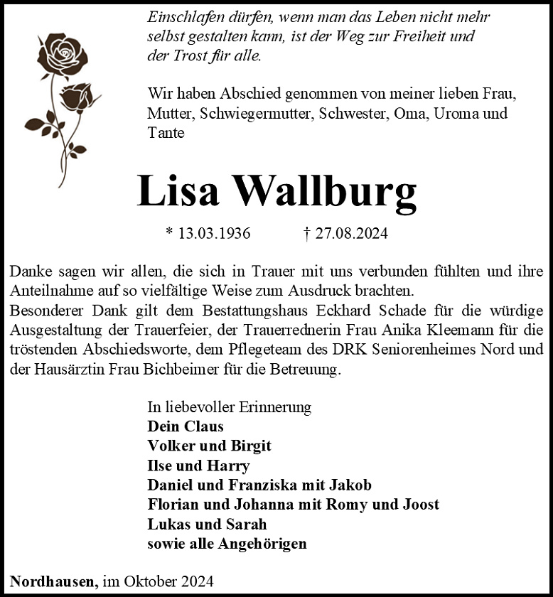 Traueranzeige (Foto: Bestattungshaus Eckhard Schade)