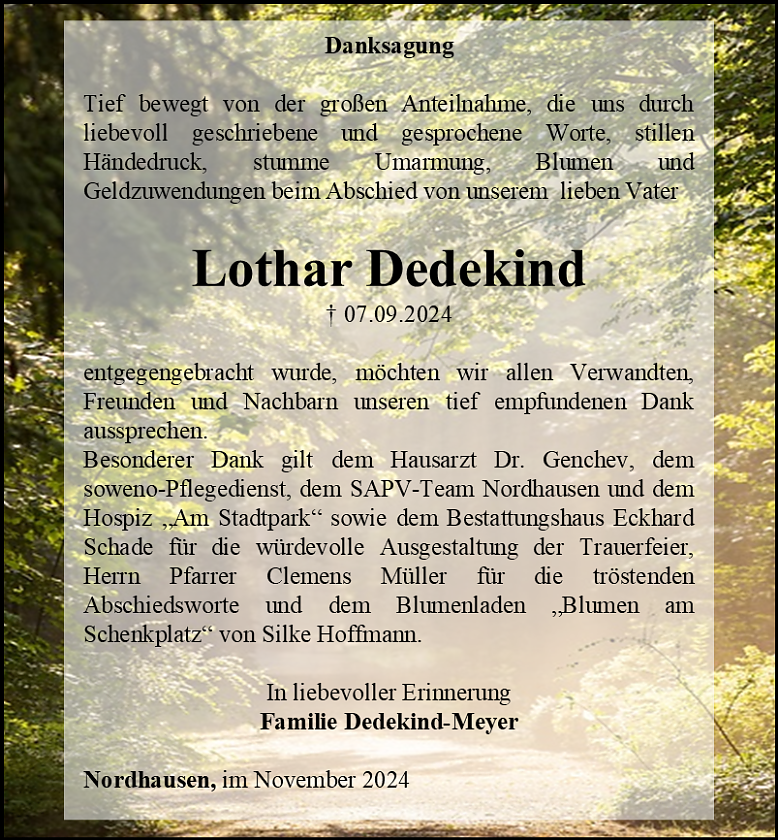 Danksagung (Foto: Bestattungshaus Eckhard Schade)