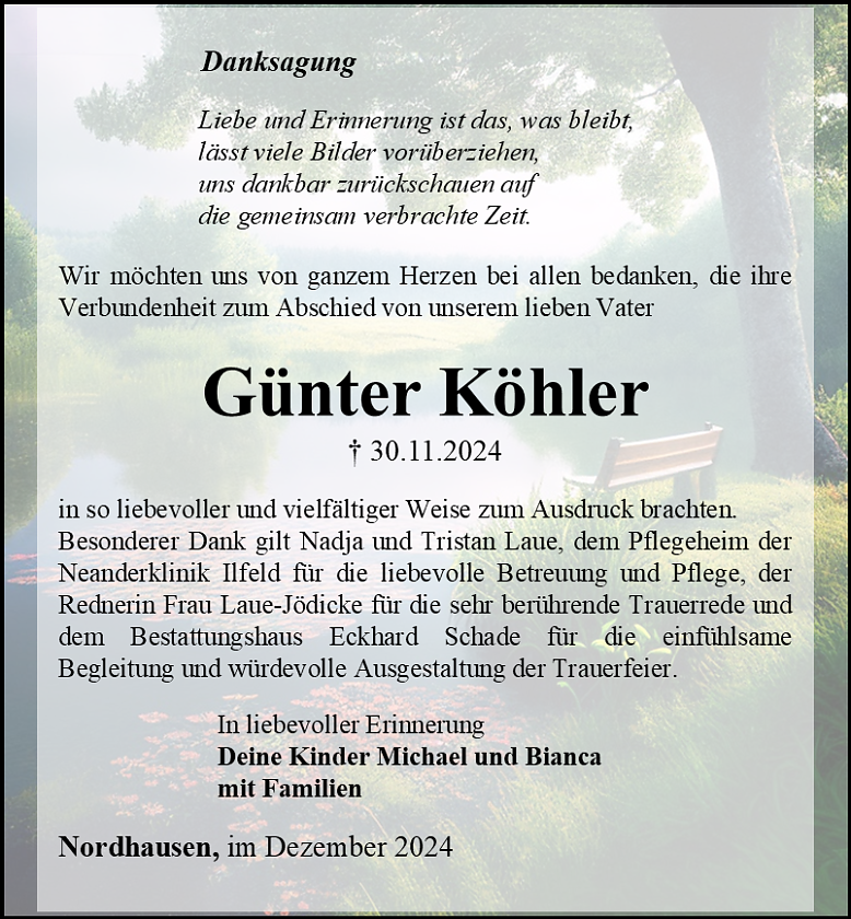 Danksagung (Foto: Bestattungshaus Schade)