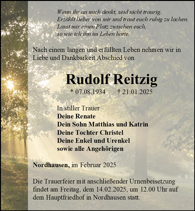 Traueranzeige (Foto: Bestattungshaus Schade)