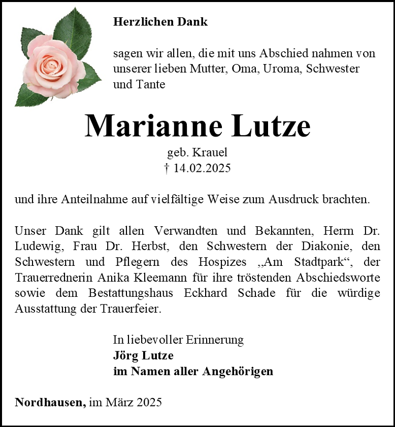 Danksagung (Foto: Bestattungshaus Eckhard Schade)