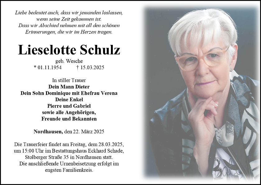 Traueranzeige (Foto: Bestattungshaus Eckhard Schade)