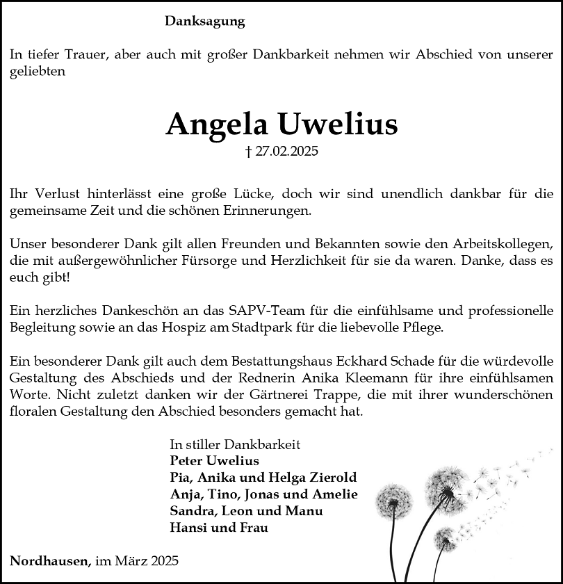 Danksagung (Foto: Bestattungshaus Schade)