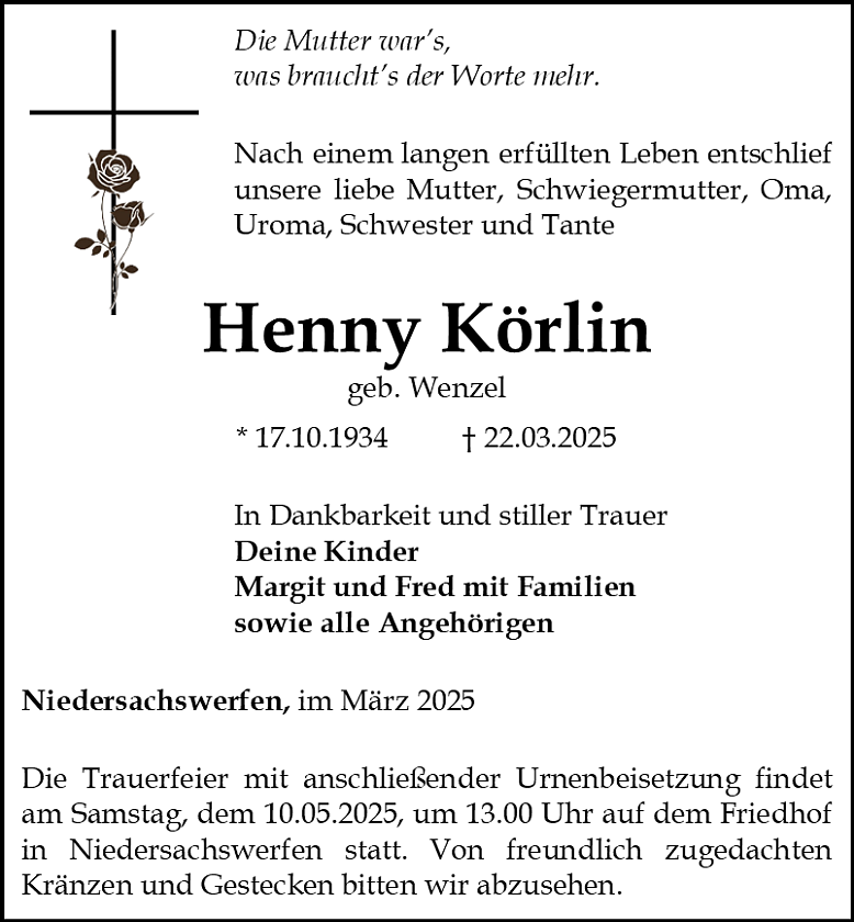 Traueranzeige (Foto: Bestattungshaus Schade)