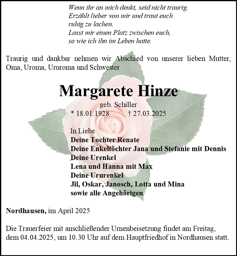 Traueranzeige (Foto: Bestattungshaus Eckhard Schade)