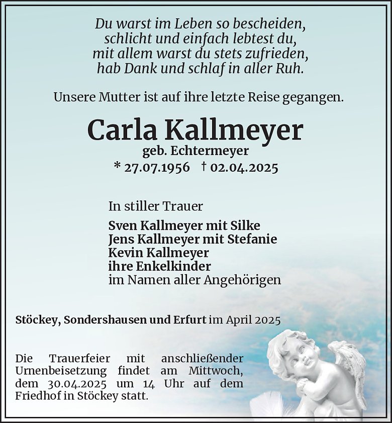 Traueranzeige  (Foto: Bestattungsinstitut Westerhausen)