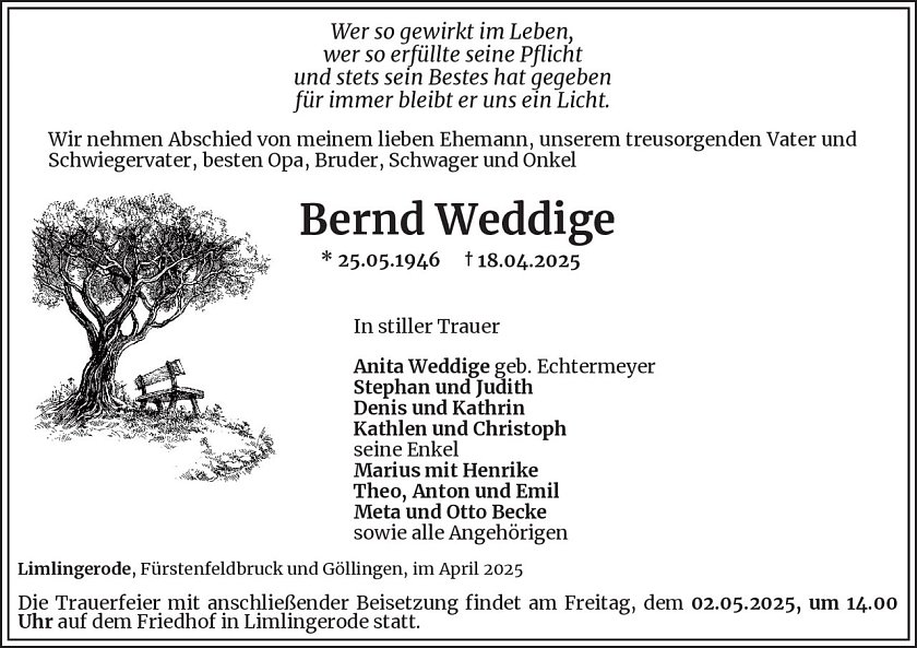 Traueranzeige (Foto: Bestattungsinstitut Westerhausen)