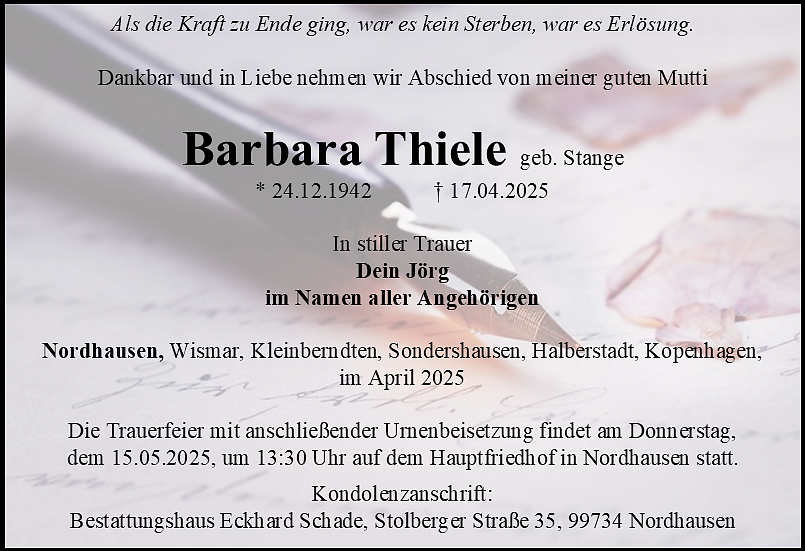 Traueranzeige (Foto: Bestattungshaus Schade)