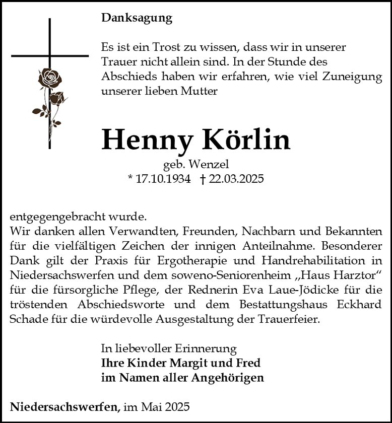 Danksagung (Foto: Bestattungshaus Schade)