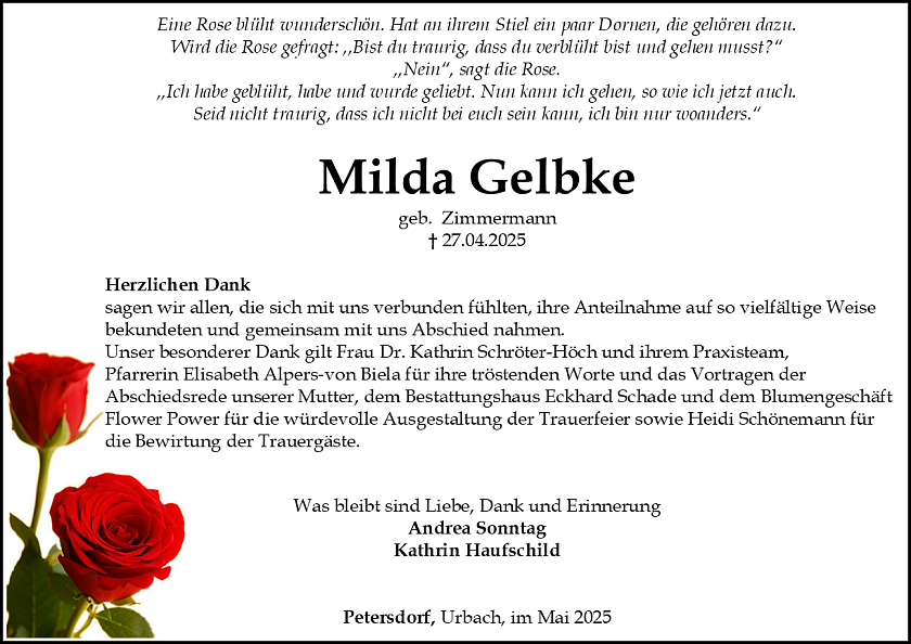 Danksagung (Foto: Bestattungshaus Eckhard Schade )