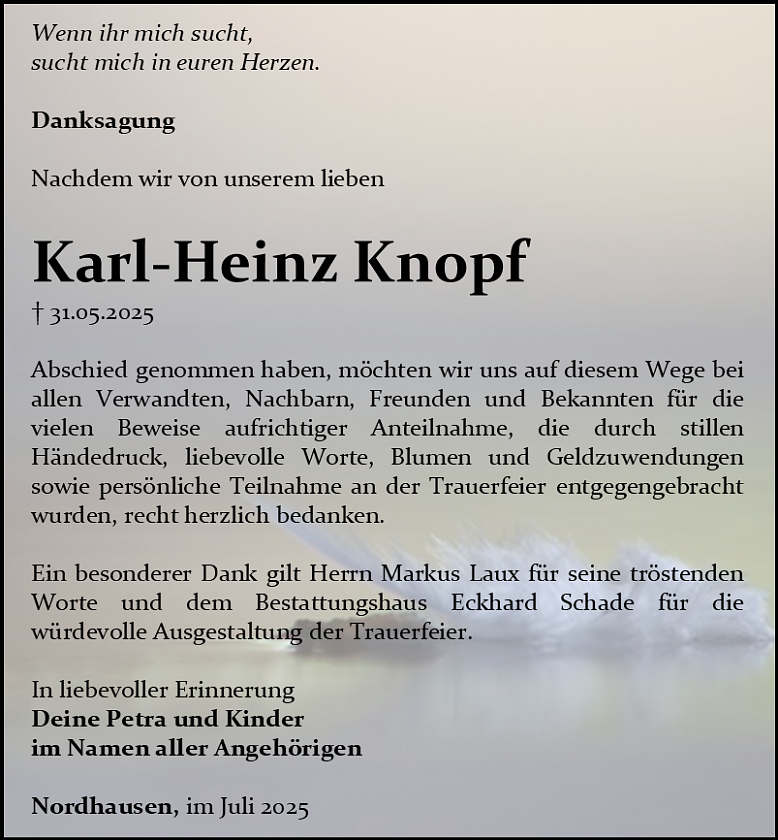 Danksagung (Foto: Bestattungshaus Schade)