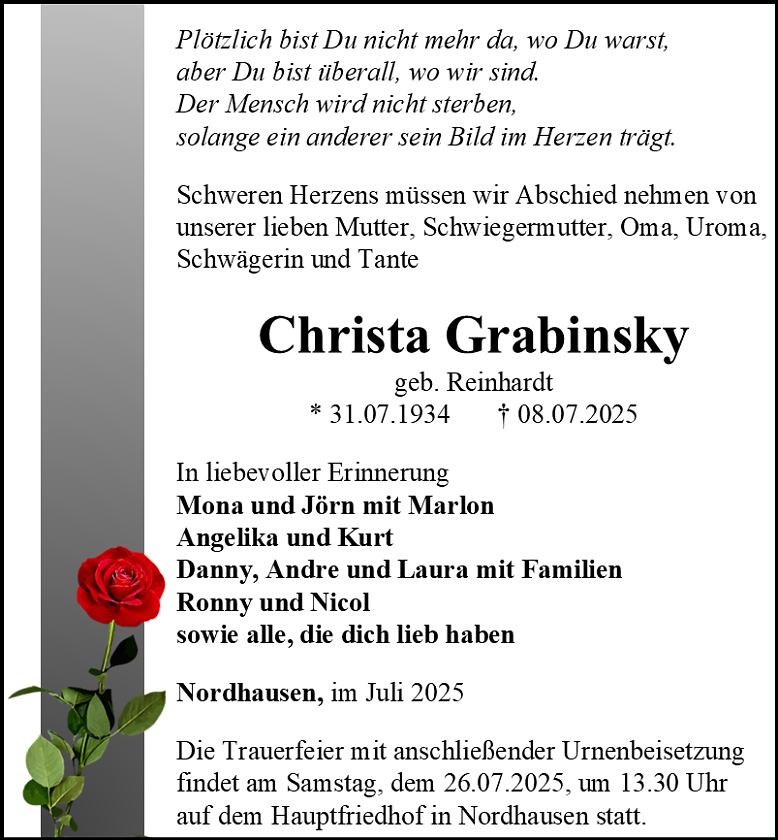 Traueranzeige (Foto: Bestattungshaus Schade)